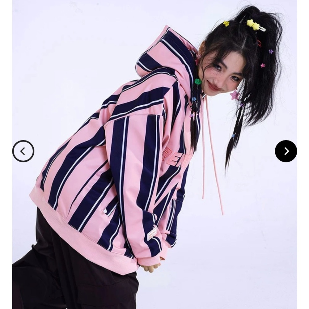 Frenchi Pink and Black Striped Puffer Jacket - Picture 4 of 11